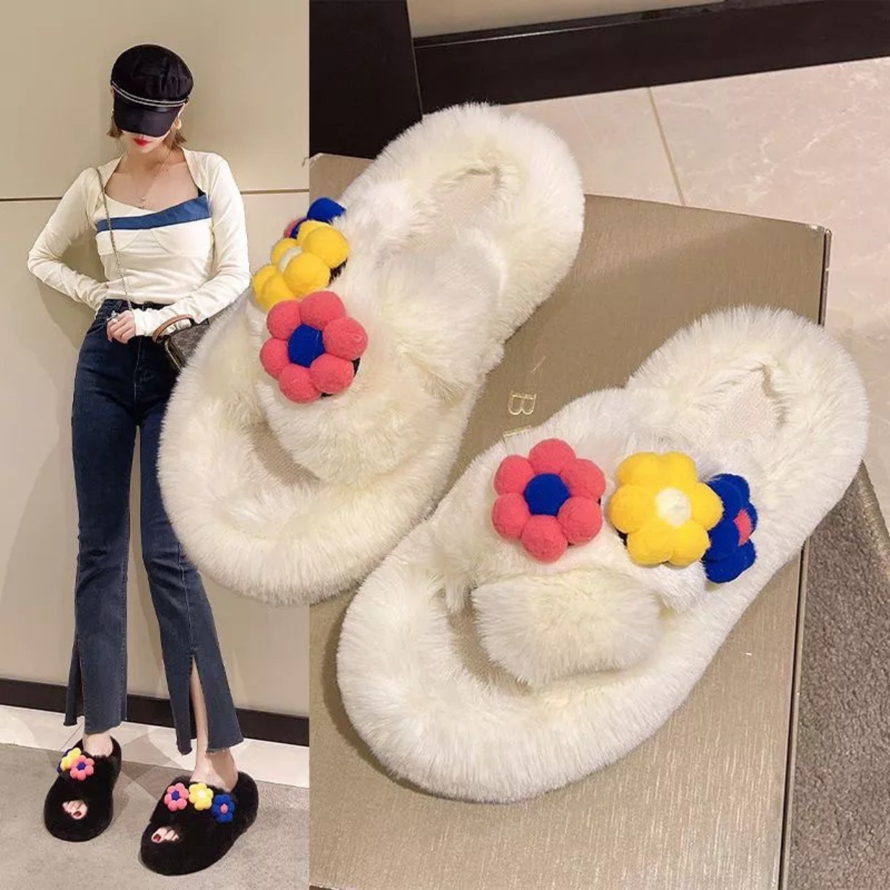 DÉP LÔNG CHÉO HOA ĐẾ CAO 5CM - HÀNG QUẢNG CHÂU