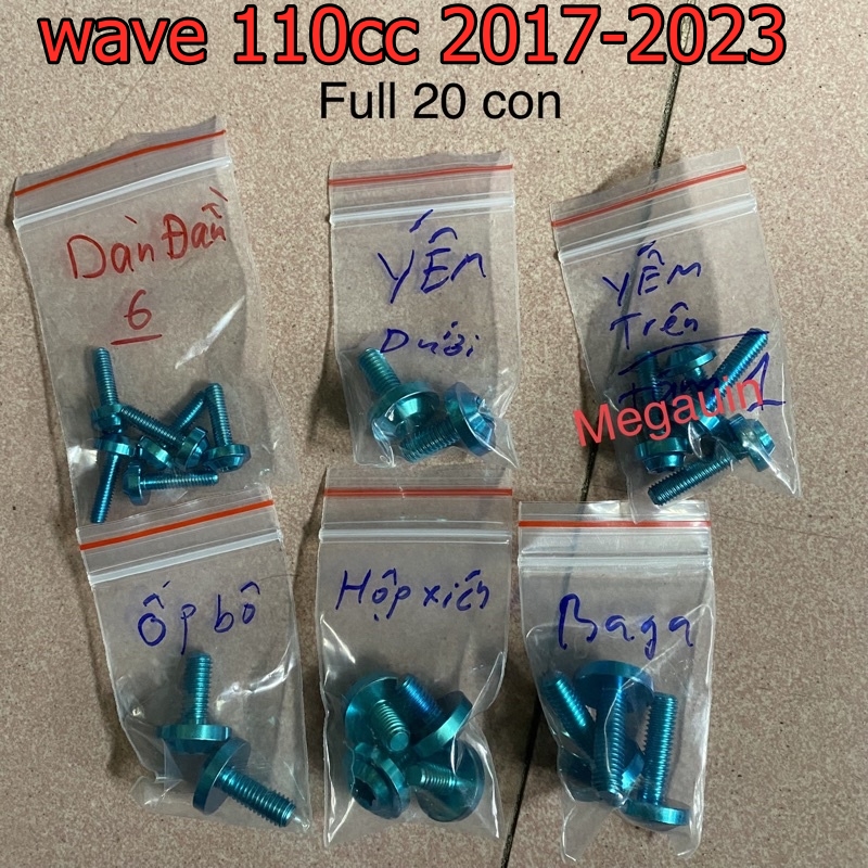 Full Ốc GR5 Titan Dàn Áo Nhựa Wave a 100, 110 2007-2022, wave 50cc