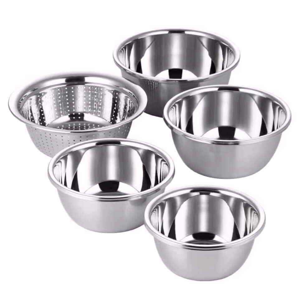 Bộ 5 thau chậu inox tiện lợi - thau - chậu để thực phẩm - bát trộn inox