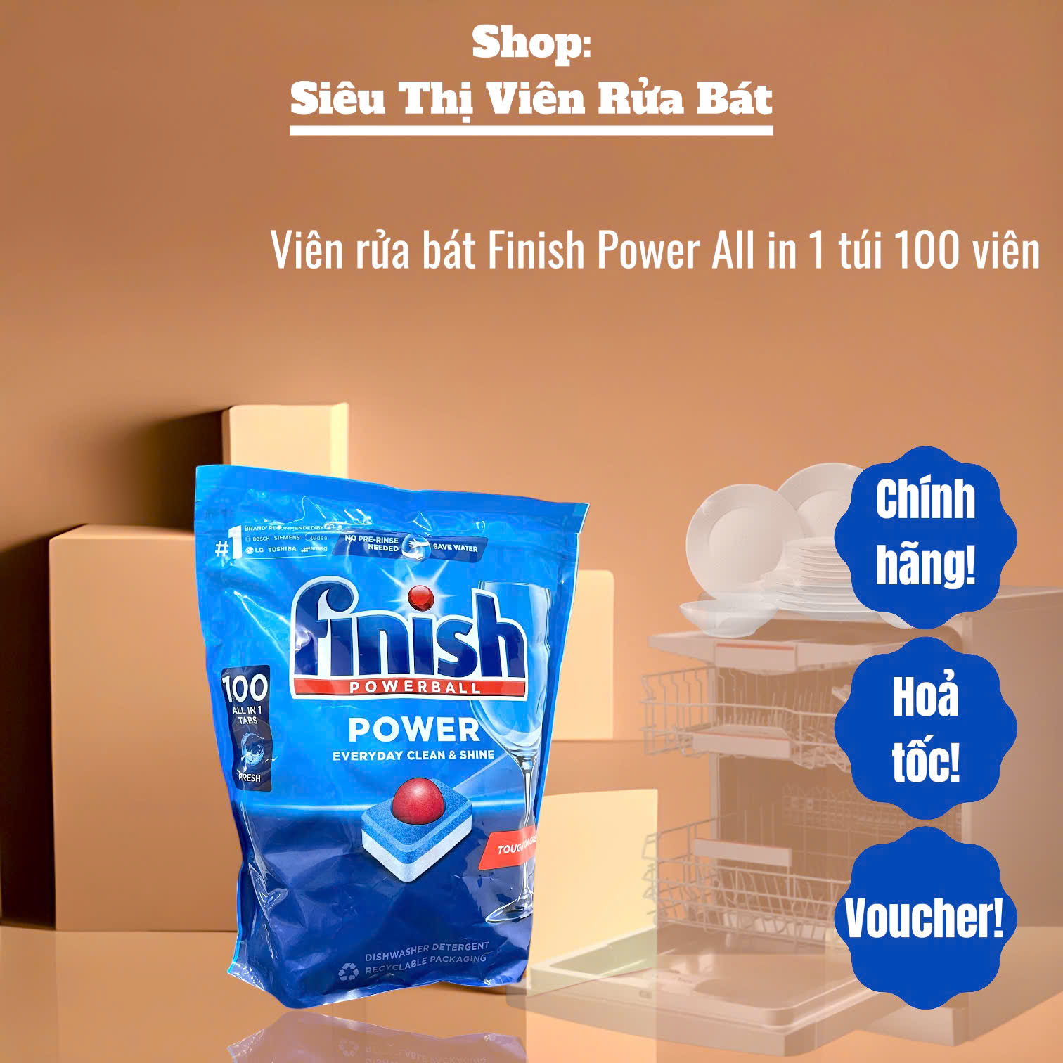 Viên rửa bát Finish Power, Essential, All in 1, Quantum,.. nhiều chức năng, có tem phụ chính hãng