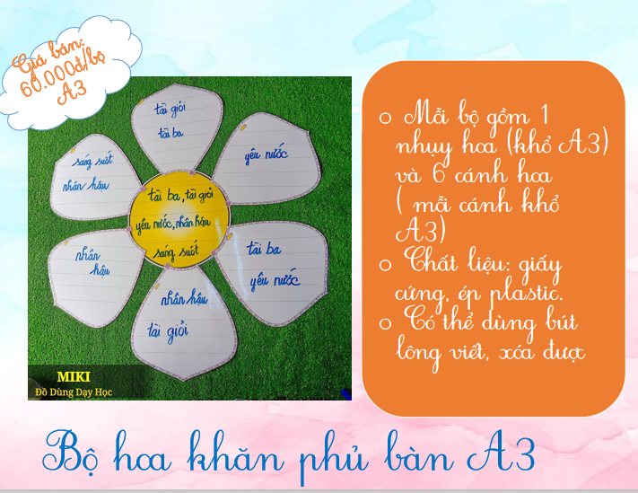 Bộ hoa khăn phủ bàn A3 (nhụy màu ngẫu nhiên)