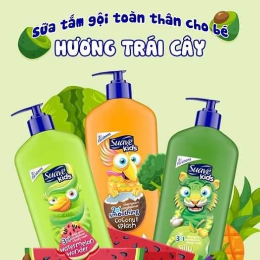 Sữa tắm gội xả cho bé Suave Kids 3 in1 hương trái không cay mắt Mỹ 532 ML
