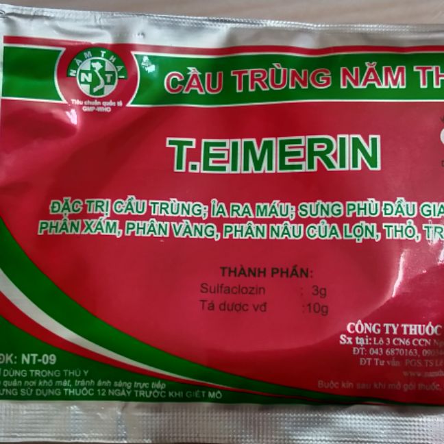 2 gói cầu trùng gà, ỉa máu,phân lỏng, xám,sưng đầu eimerin10gr