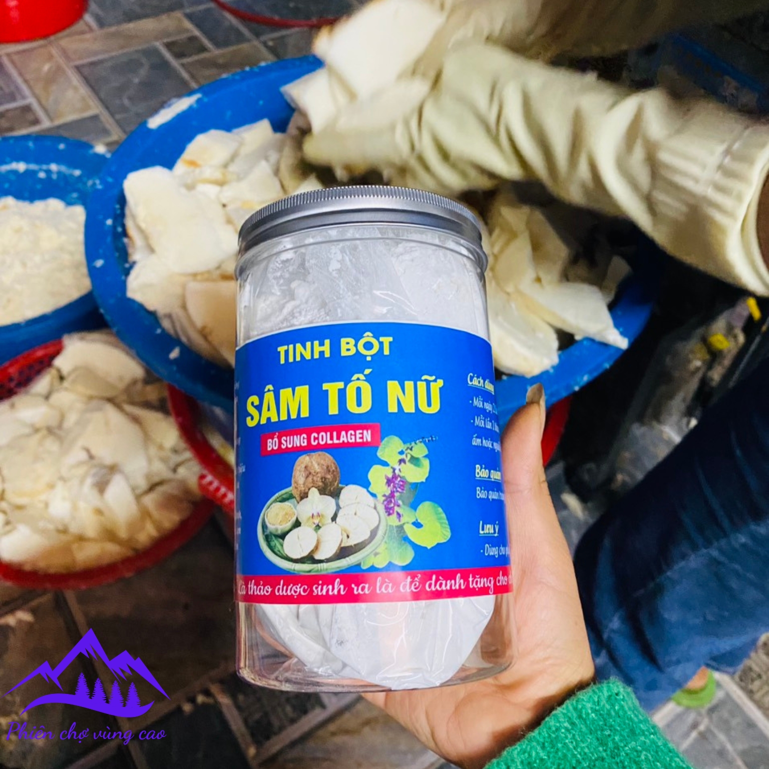Tinh bột sâm tố nữ khô nguyên chất tăng vòng 1loại 1, xay lọc thủ công từ củ sâm tố nữ tươi sản sinh collagen tăng cường nội tiết