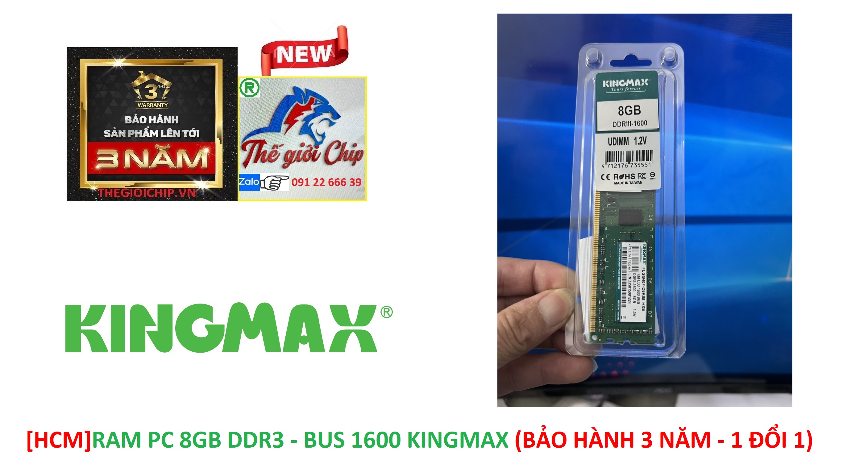 [HCM]RAM PC 8GB DDR3 - BUS 1600 KINGMAX (BẢO HÀNH 3 NĂM - 1 ĐỔI 1)
