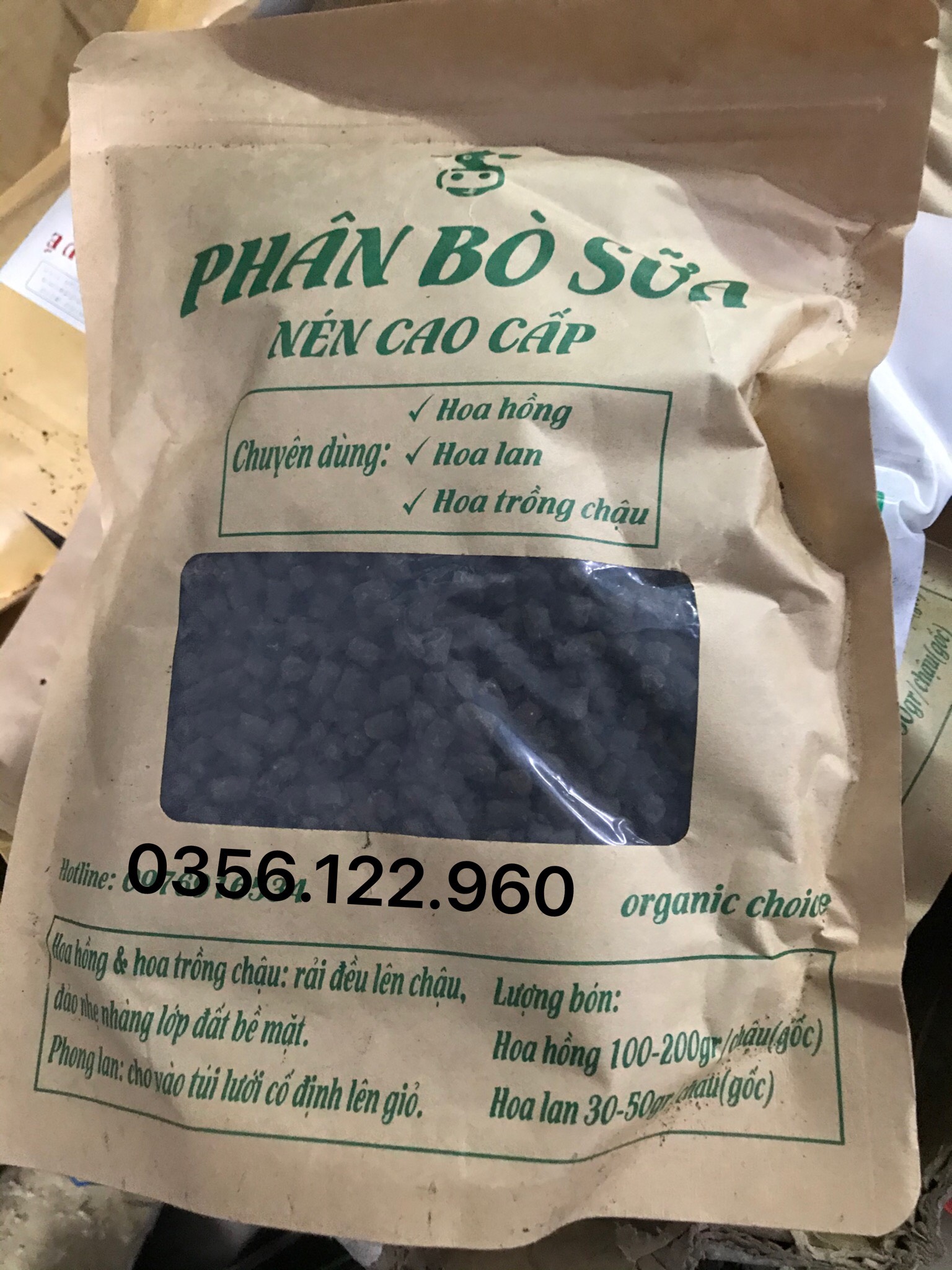Gói 1 kg Phân Bò Sữa nén viên cao cấp chuyên bón cho hoa, cây cảnh