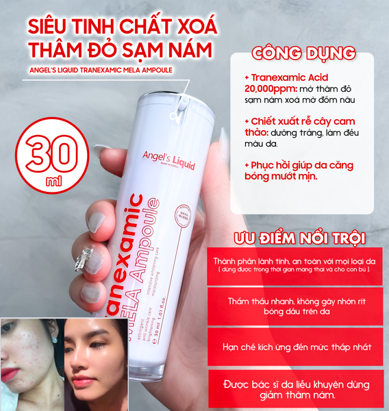 Tinh Chất Angel's Liquid Tranexamic Mela Ampoule Xoá Thâm Đỏ Mờ Sạm Nám - 30ml