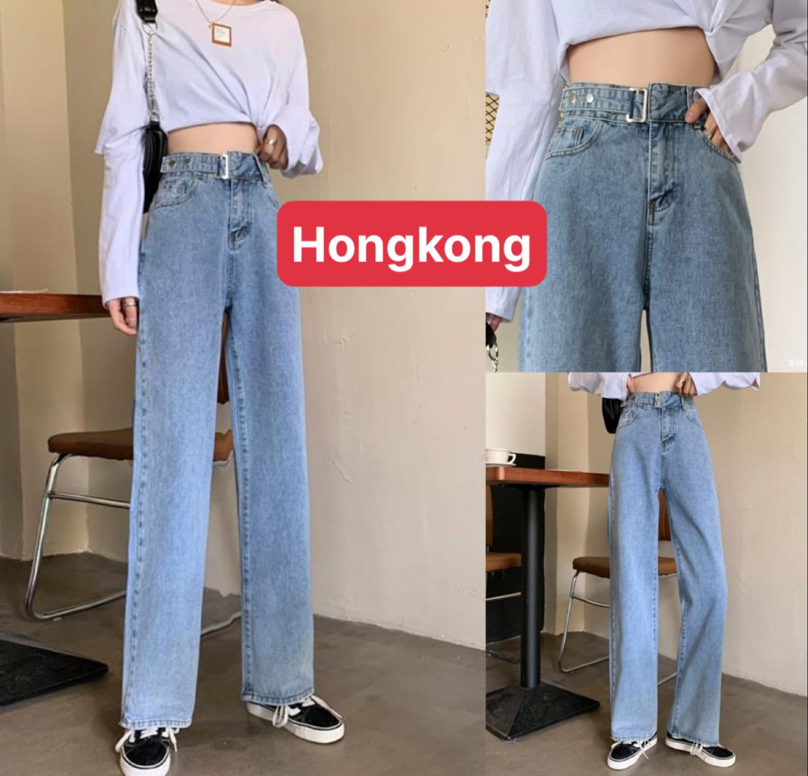 QUẦN BAGGY JEAN NỮ XANH CHẤT BÒ EO KIỂU ỐNG RỘNG SUÔNG DÀI LƯNG CAO NÂNG MÔNG SÀNH ĐIỆU HOT TREND DB-129 - HONG KONG FASHION