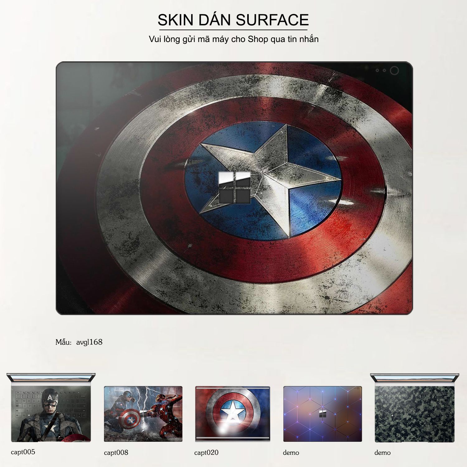 Decal Skin dán Surface Pro / Laptop / Go / Book mẫu Captain (inbox mã máy cho shop)