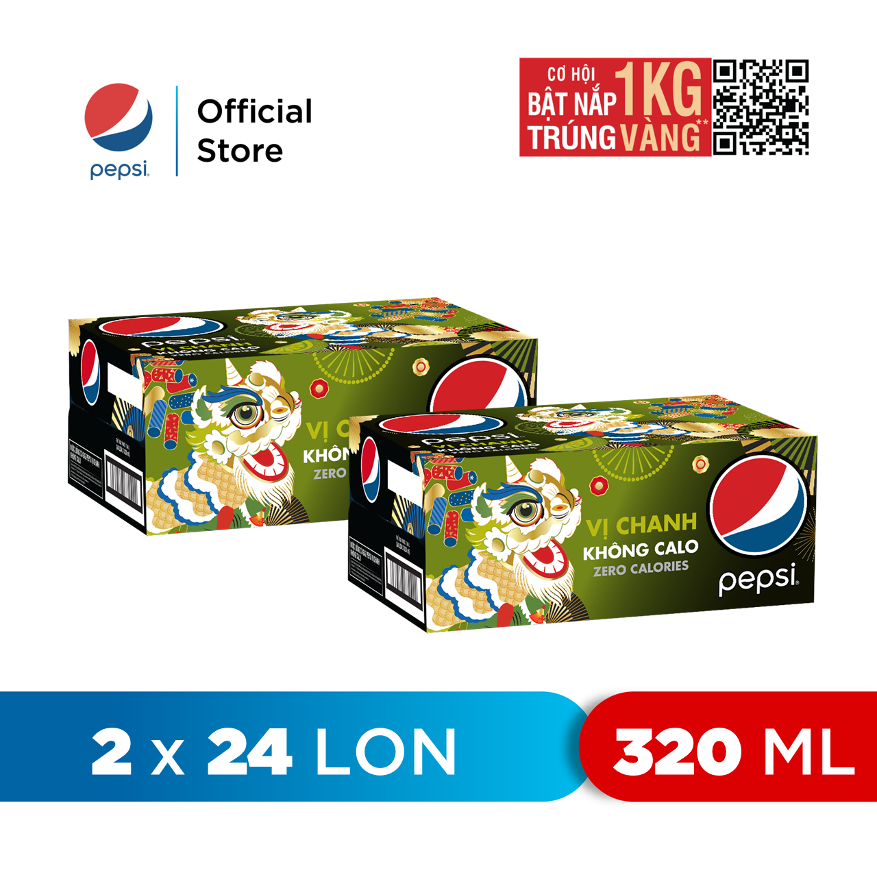 HCM - FREESHIP Combo 2 Thùng 24 Lon Pepsi Vị Chanh Không Calo 320ml lon