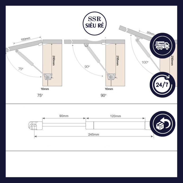 Tay Nâng Tủ Bếp Ty Hơi Thủy Lực (Set 1 Cây)