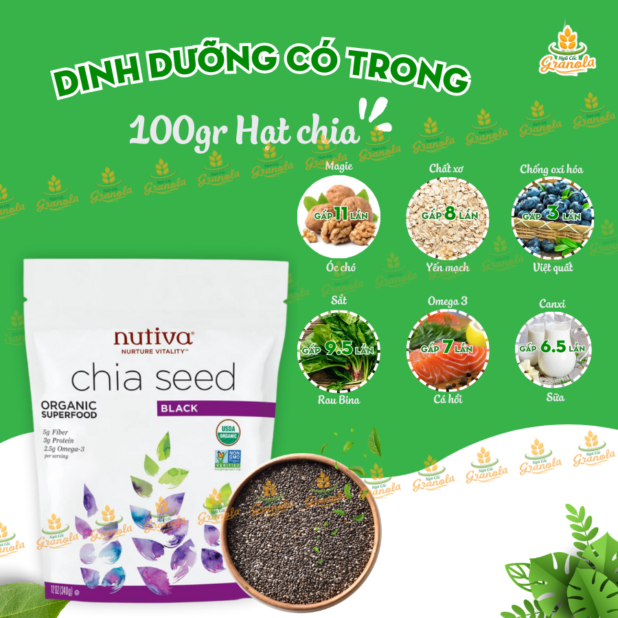 【Hạt Chia Đen Organic Nutiva】Mỹ 907G Hàng Mới Date MỚI (Hạt Ngon)