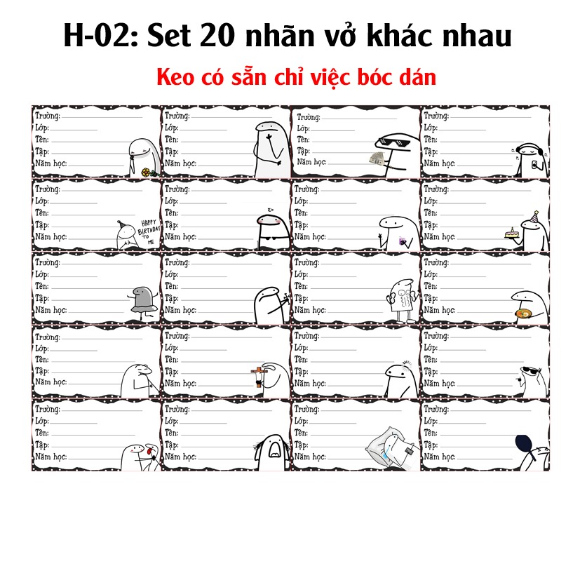 Nhãn vở Meme Người Que - Nhãn dán Meme Meme Người Que (set 20 nhãn vở)