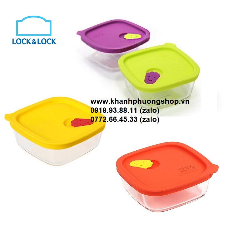 Combo 2 hộp đựng cơm thủy tinh lock&lock 410ml - hộp đựng cơm thủy tinh vuông