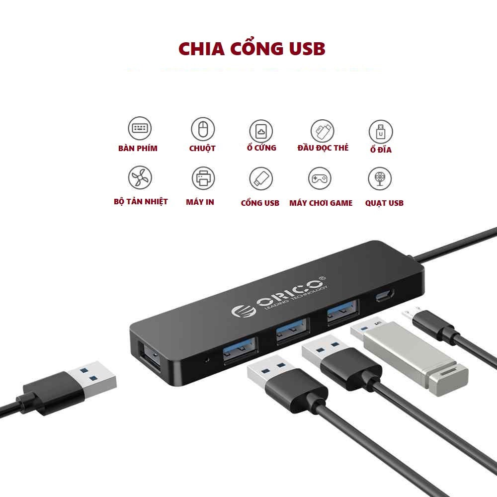 Bộ chia usb ORICO 4 cổng 2.0 PL01 CHÍNH HÃNG