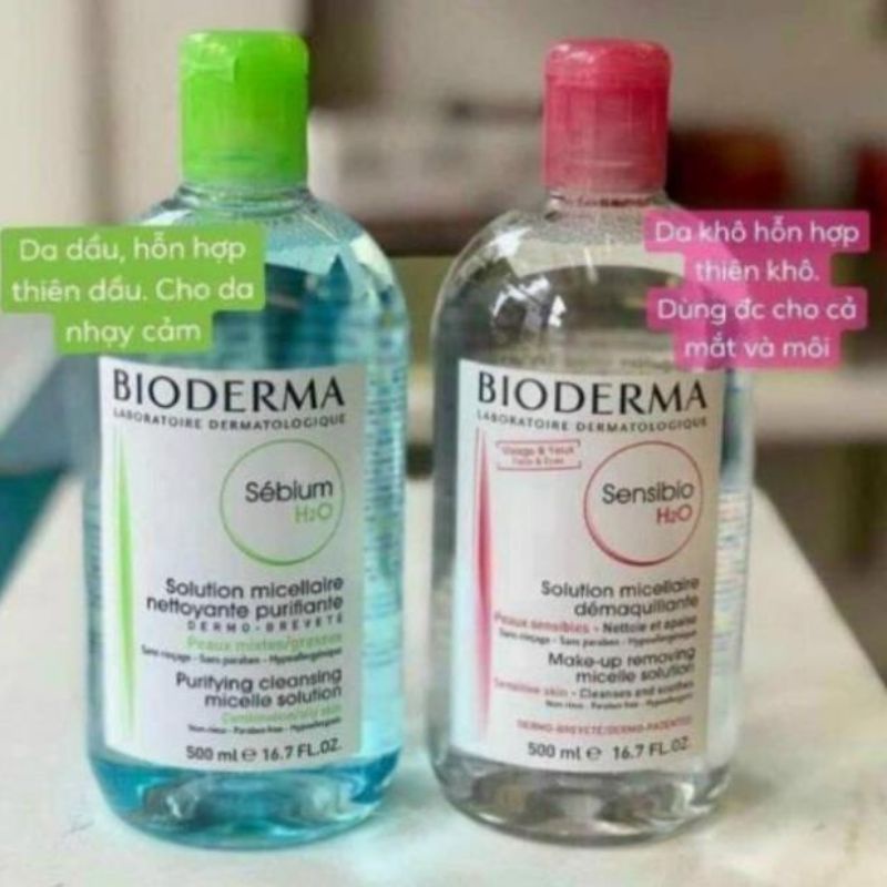 Nước tẩy trang bio 500mlnước tẩy trang bioderma dành cho da dầu/mụn/hỗn hợp sébium, và tẩy trang bioderma cho da khô/nhạy cảm bioderma créaline h20 500ml
