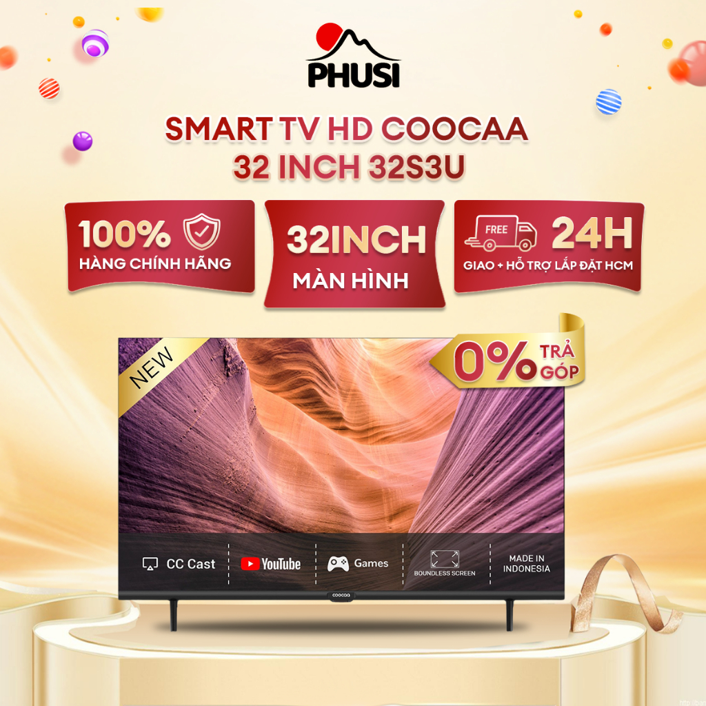 32S3U -[MIỄN PHÍ GIAO HÀNG - LẮP ĐẶT] Smart Tivi HD 32inch COOCAA 32S3U - tivi giá rẻ Chân viền kim loại - CC Cast, Dolby audio, Youtube, Hệ điều hành OS Coolita 3.0 - Hàng Chính Hãng