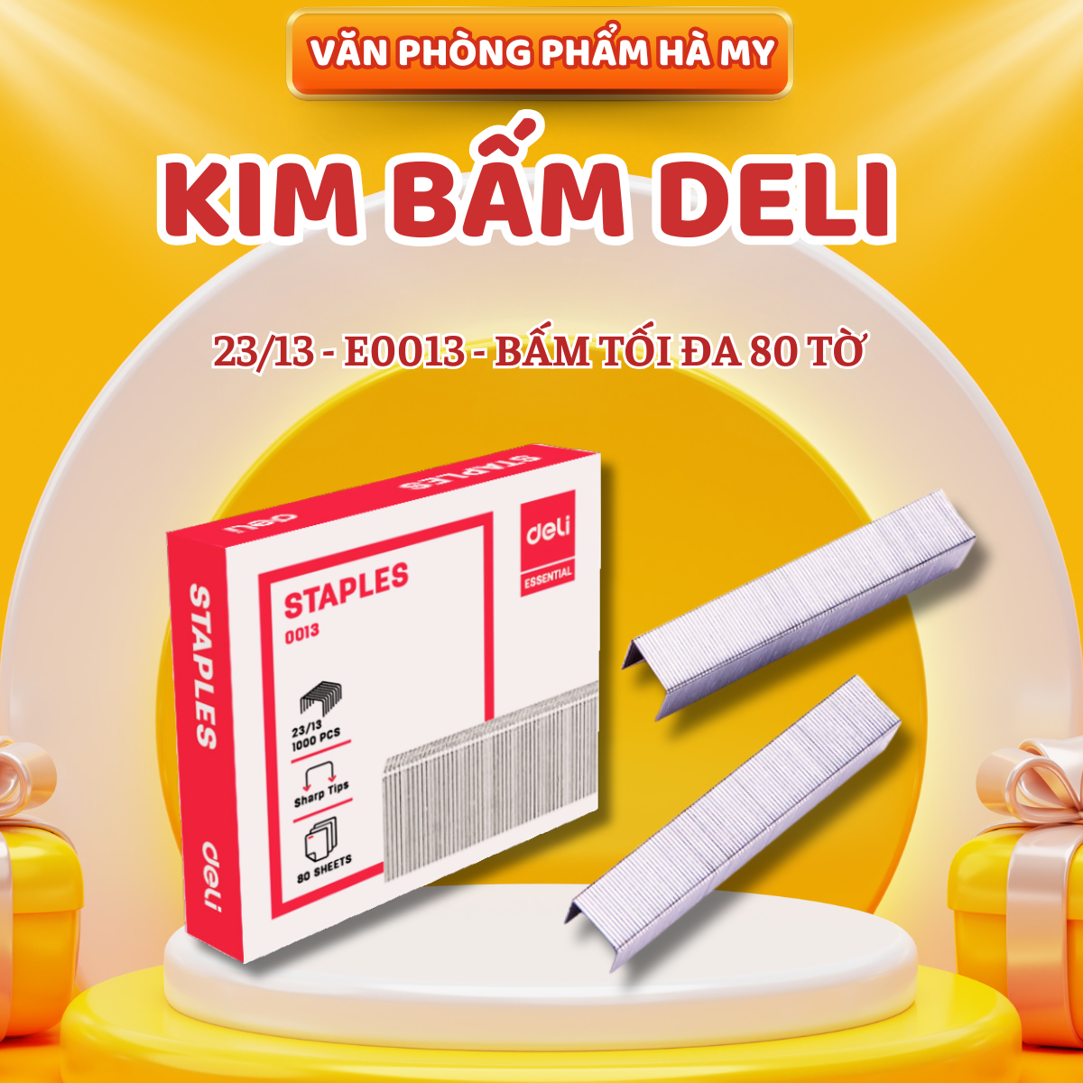 Hộp Kim Bấm 23/13 Deli E0013 Ghim dập được 80 tờ