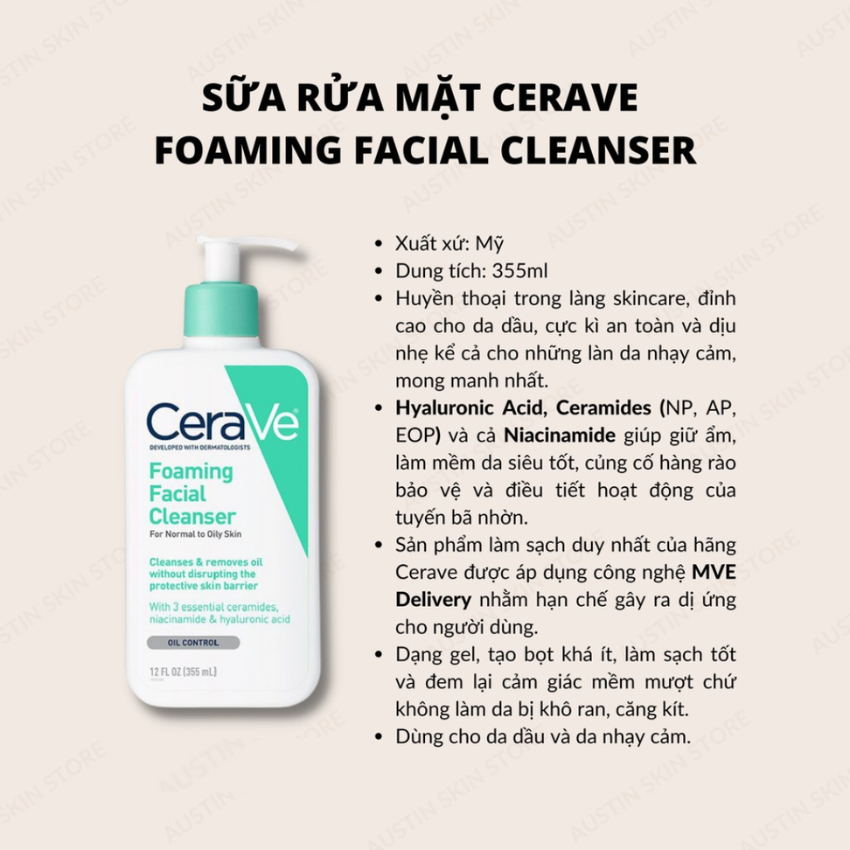 Sữa Rửa Mặt Cerave Làm Sạch Sâu dành cho Da Dầu 236ml