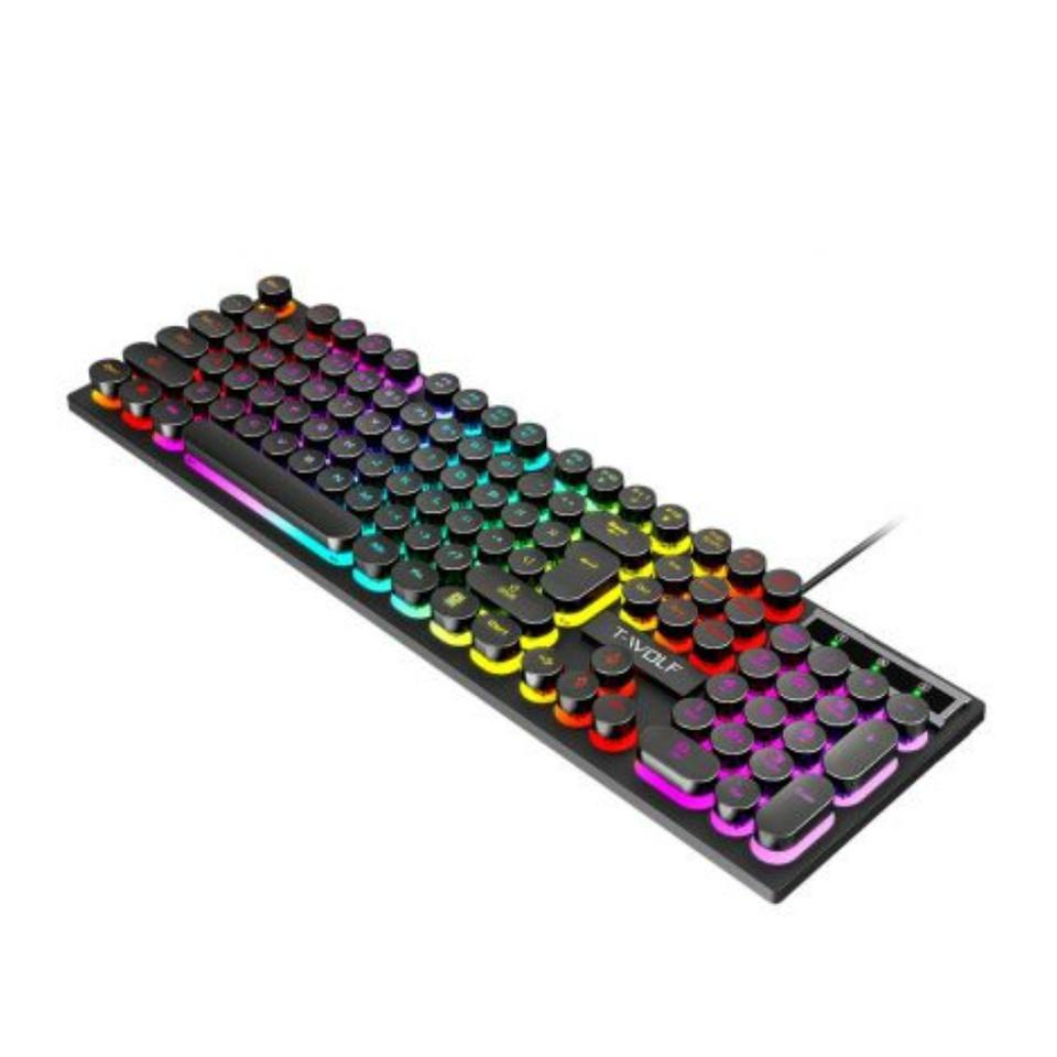Bàn phím gaming có đèn led 7 màu phím tròn keyboard chơi game T Wolf T80