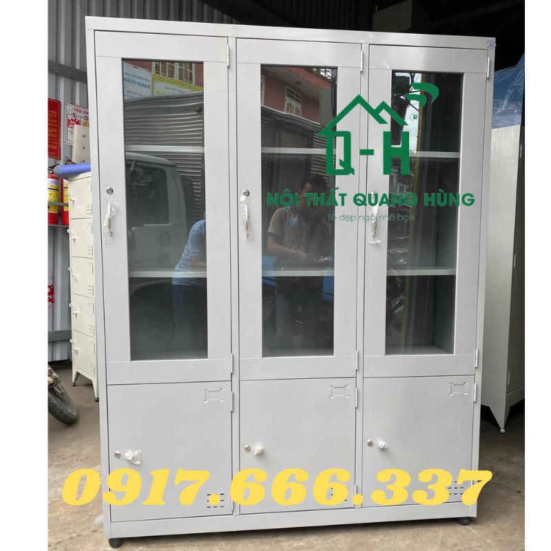 Tủ hồ sơ tĩnh điện 3 cánh cửa kính cao cấp 1m8x1m2x45cm - hình ảnh thực tế