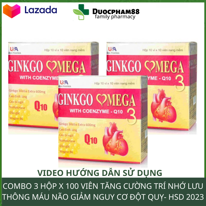 Combo 3 hộp Hoạt huyết dưỡng não ginkgo omega 3 Coenzym Q10 mỗi hộp 100