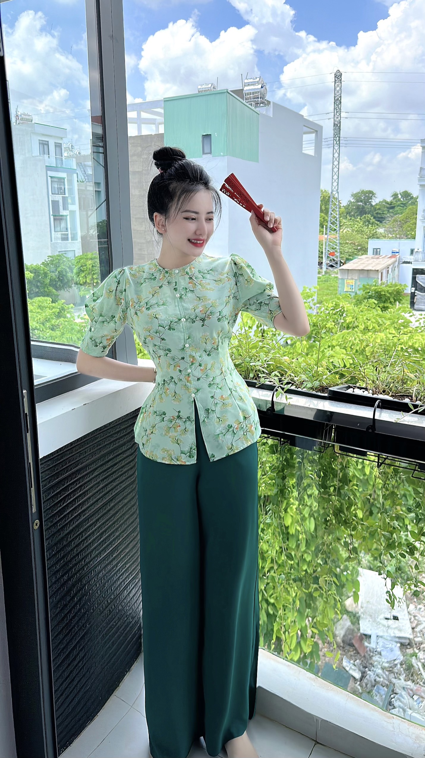 Set bộ Bà Ba tay búp vải lụa mango sang trọng trang nhã