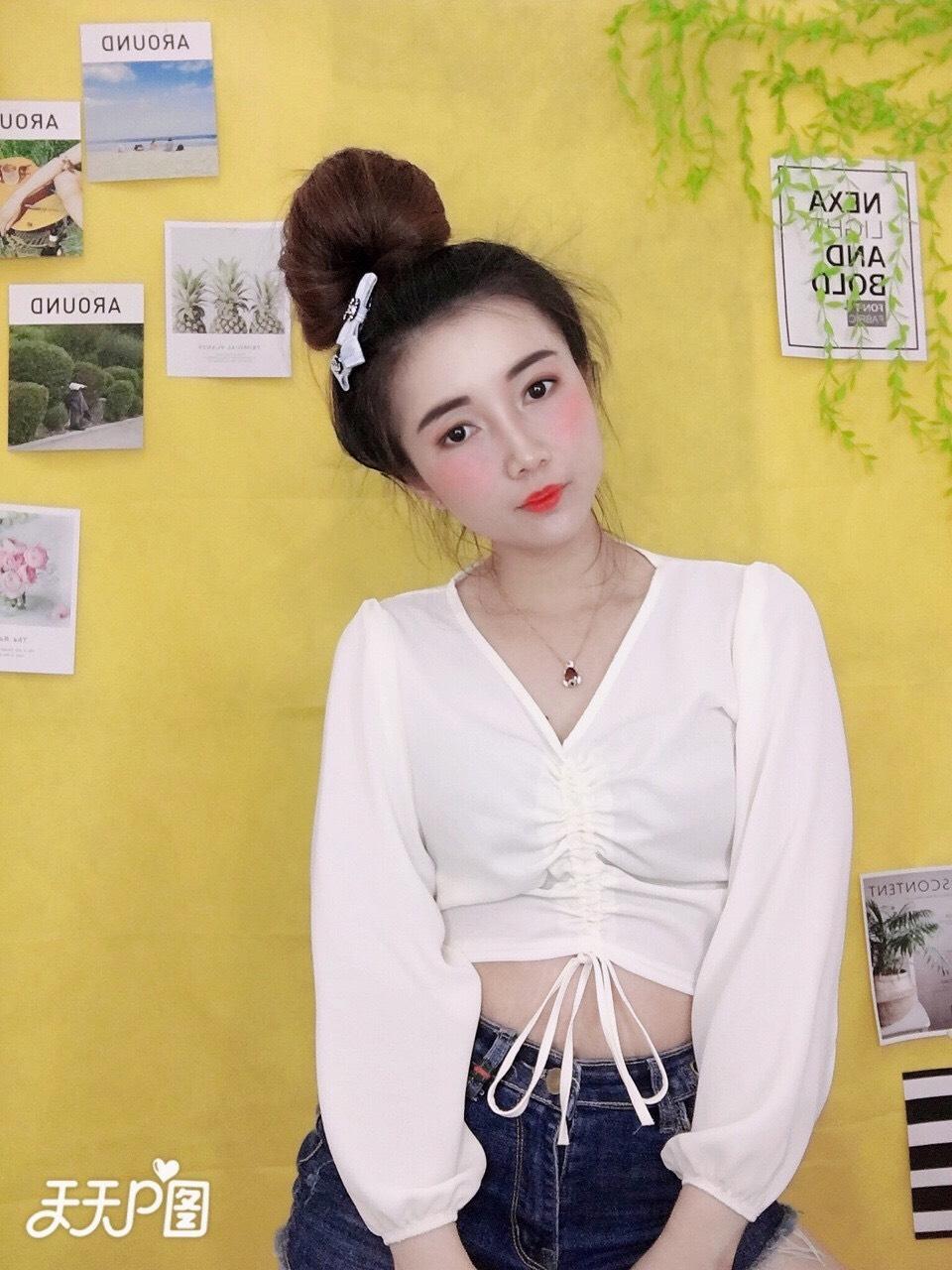 Áo Voan Kiểu Cổ V Form Croptop Phối Dây Rút Ngực Mẫu Mới Cực Hot TTS0643