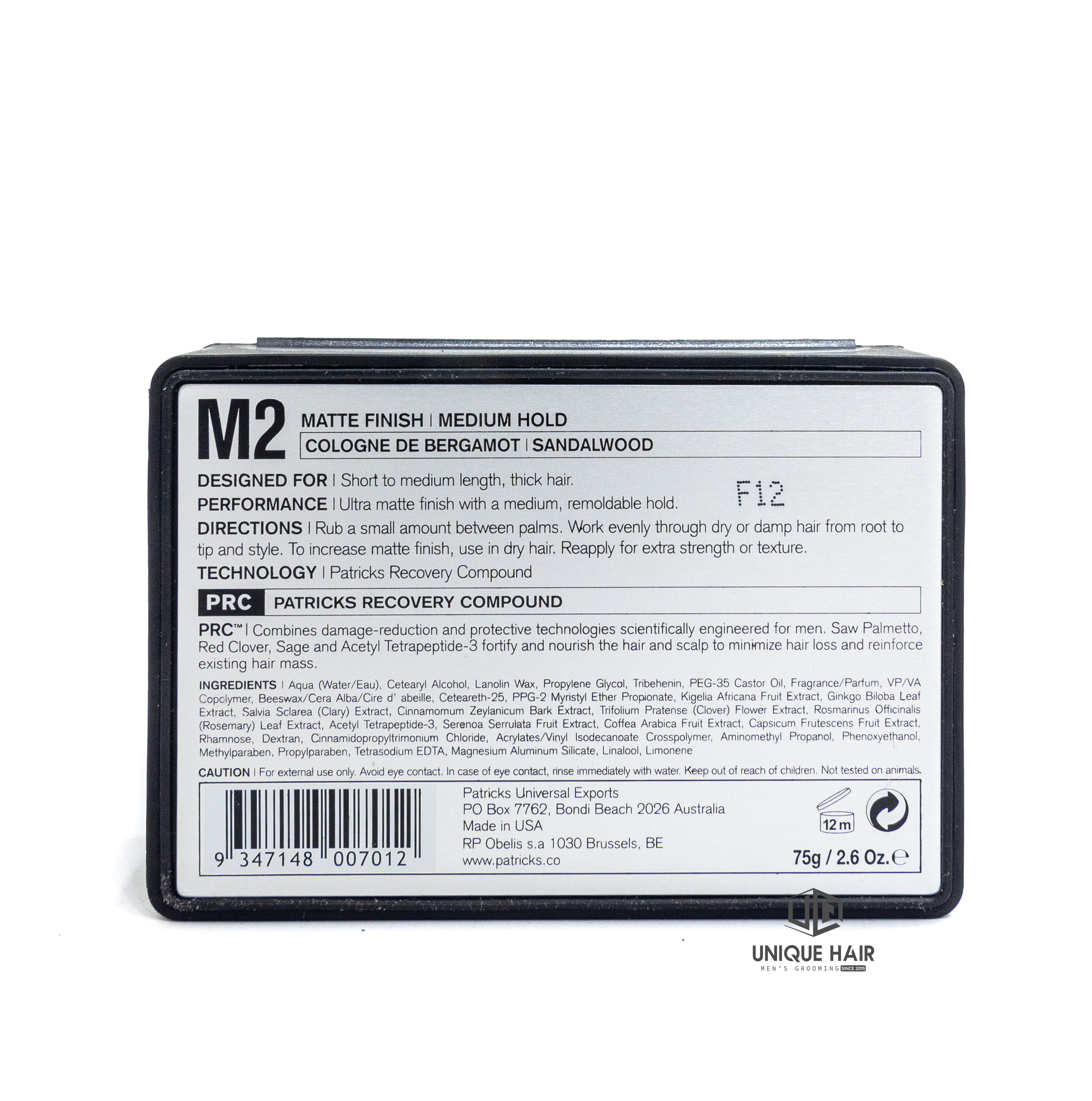 Sáp vuốt tóc PATRICKS M2 Matte Finish | Medium Hold 75gr - Chính hãng
