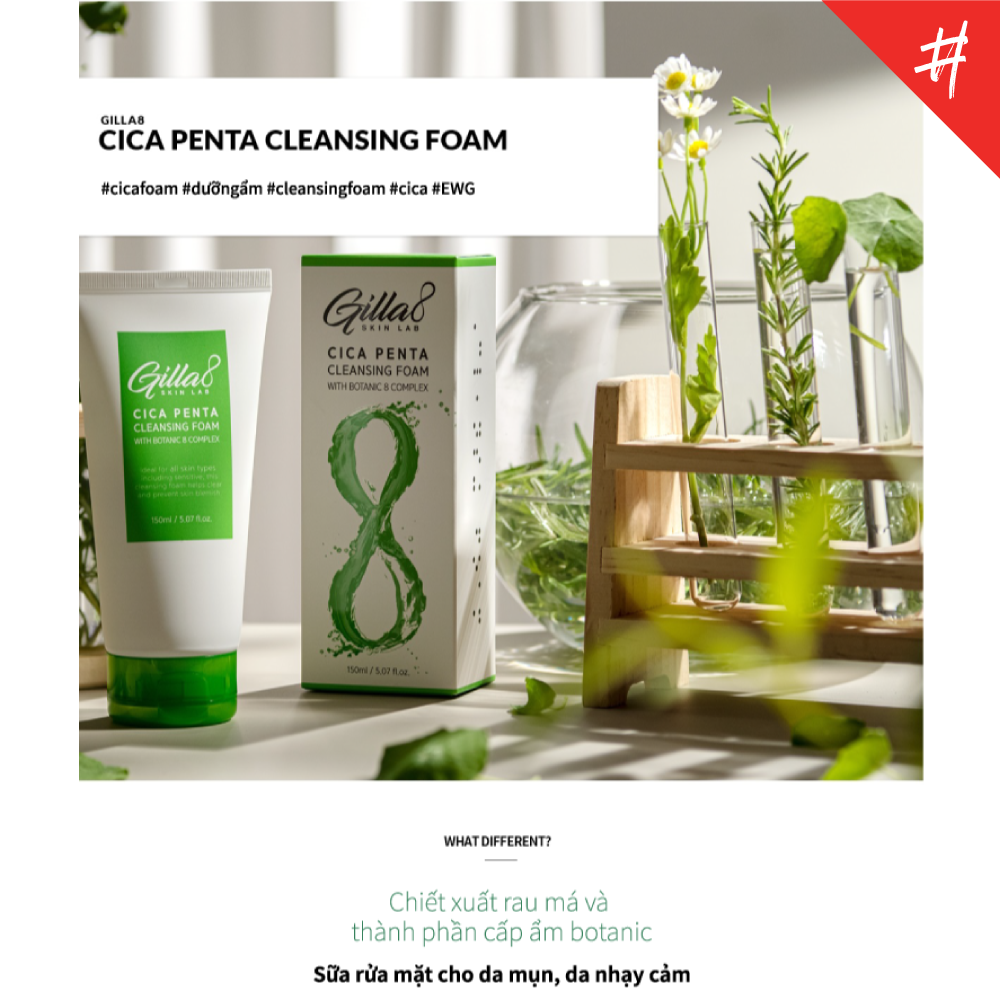 Sữa rửa mặt rau má Gilla Cica Penta Cleansing Foam