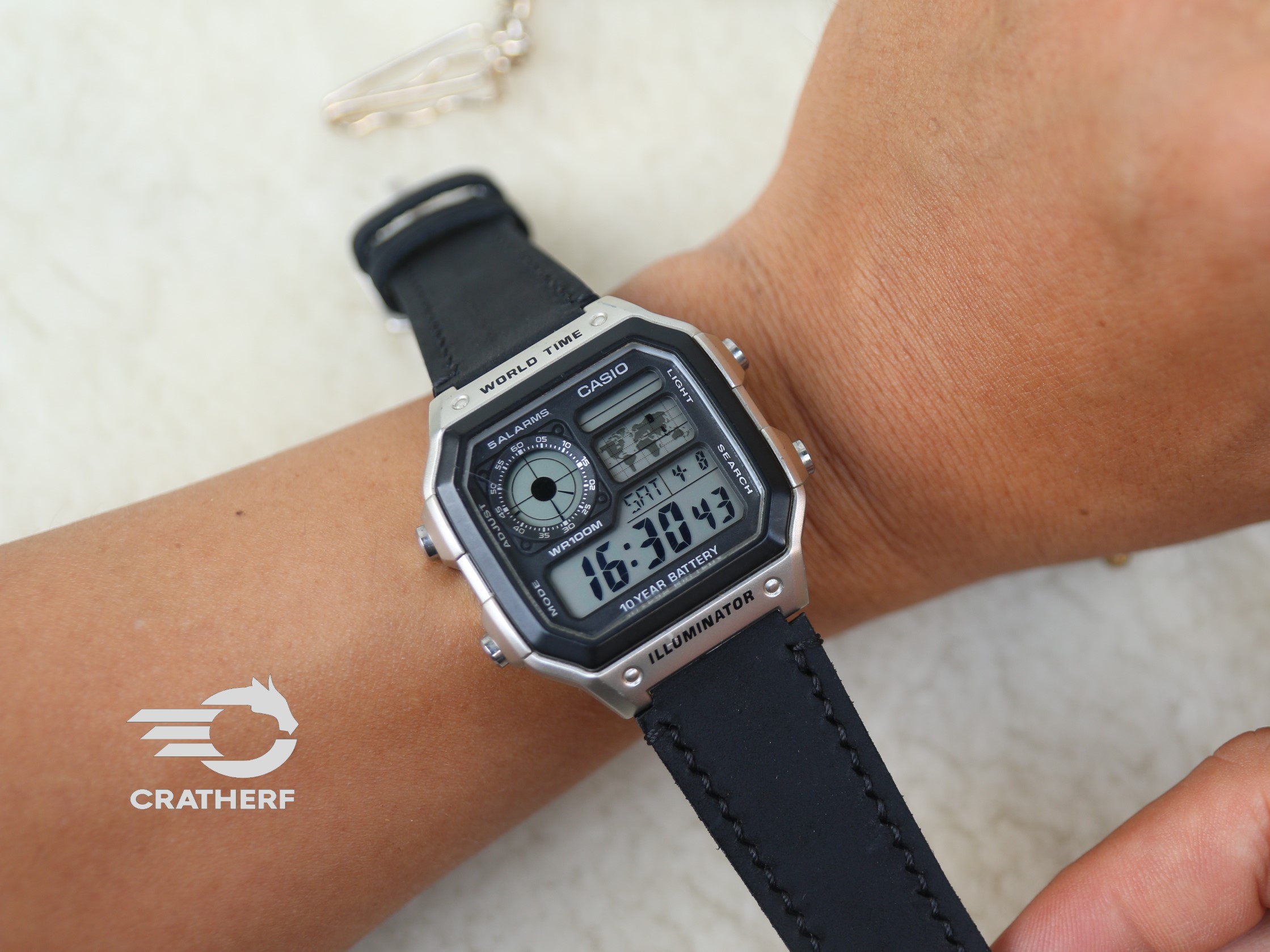 Dây da thay thế đồng hồ Casio AE1200 da bò sáp handmade