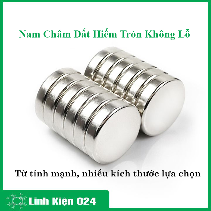 1 Viên nam châm đất hiếm tròn không lỗ siêu mạnh, kích thước tùy chọn