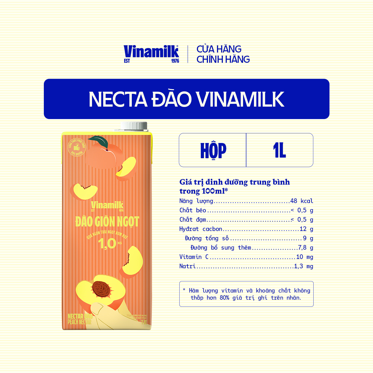 1 Hộp Nước Necta Đào Vinamilk - Hộp giấy 1L