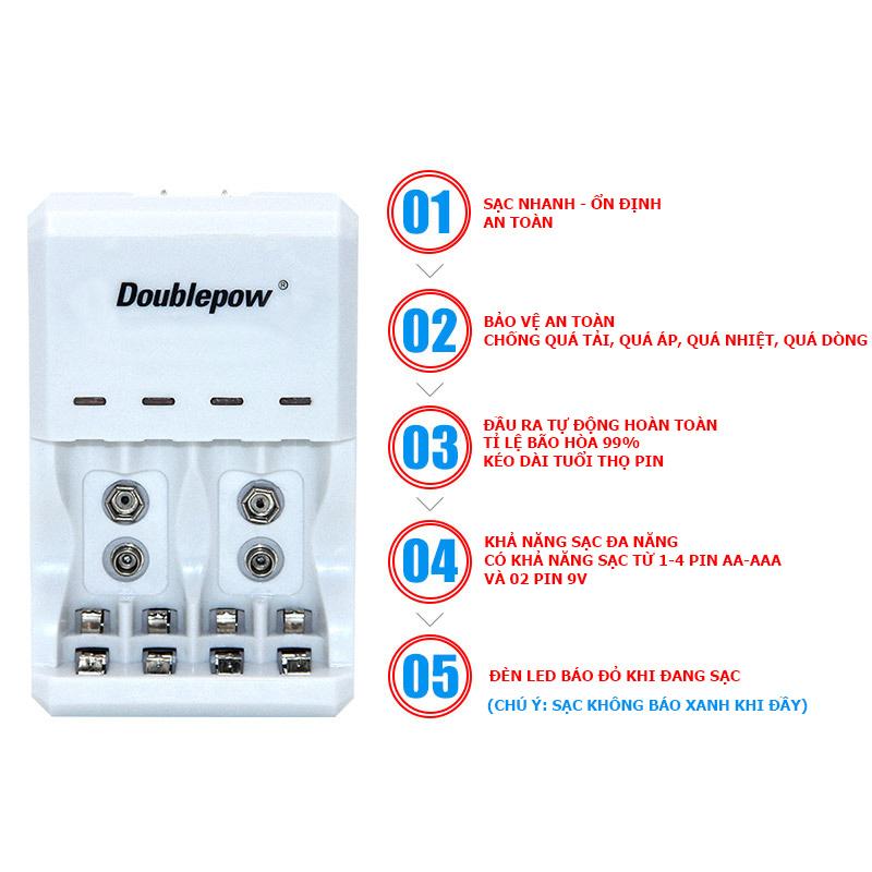 Bộ Sạc pin tiểu, pin AA, AAA, pin 9V đa năng Doublepow - D03