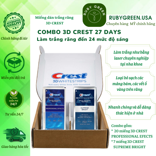 Set Miếng dán trắng răng Crest 3D White Professional Effects, Supreme Bright