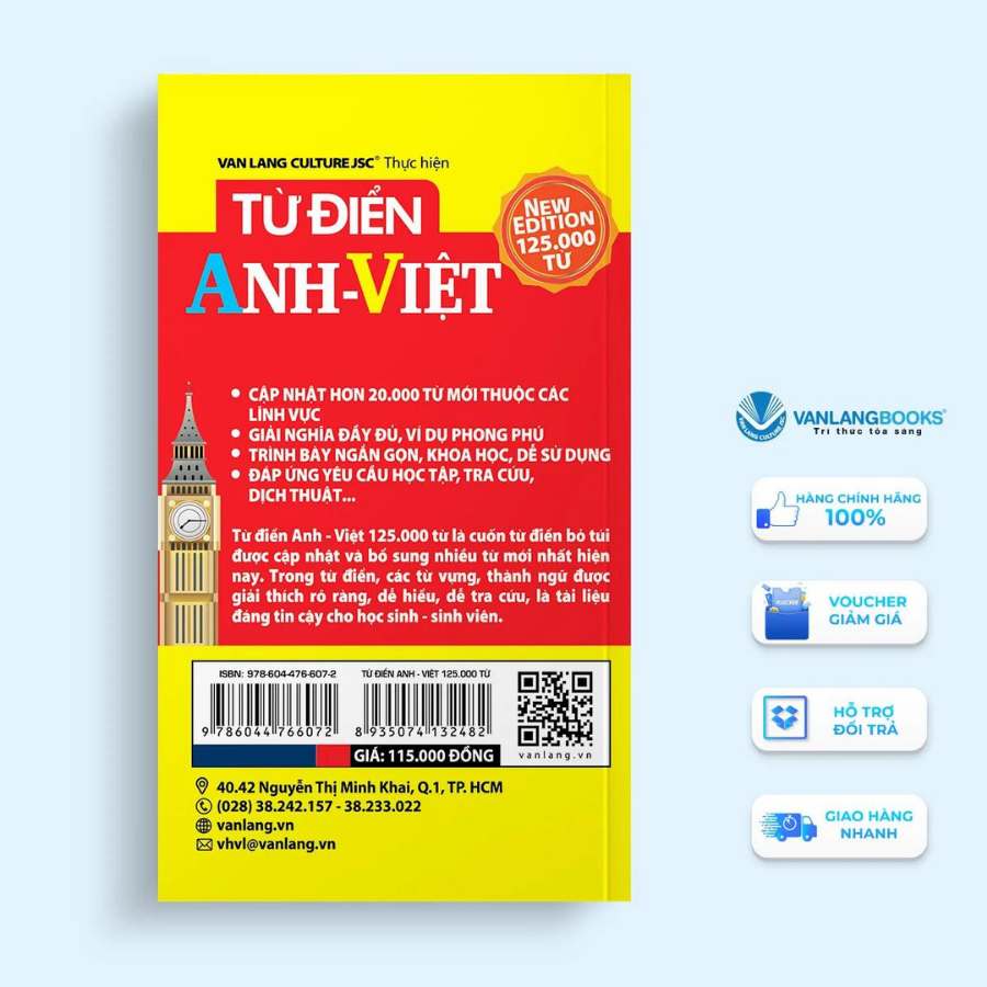 Sách - Từ Điển Anh Việt 125.000 Từ (Tái bản 2024)-Vanlangbooks