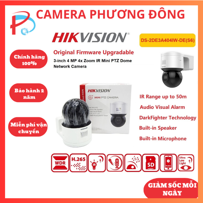 Camera ip speed dome mini 4mp 2k colorvu hikvision ds-2de3a404iw-de đàm thoại 2 chiều, màu ban đêm - hàng chính hãng