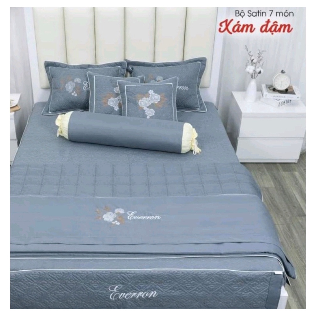 BỘ CHĂN GA TRẦN BÔNG SATIN 7 MÓN