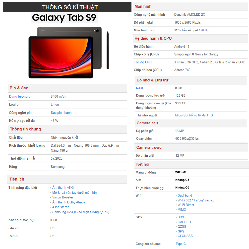 Máy tính bảng Samsung Galaxy Tab S9,Tặng bao da