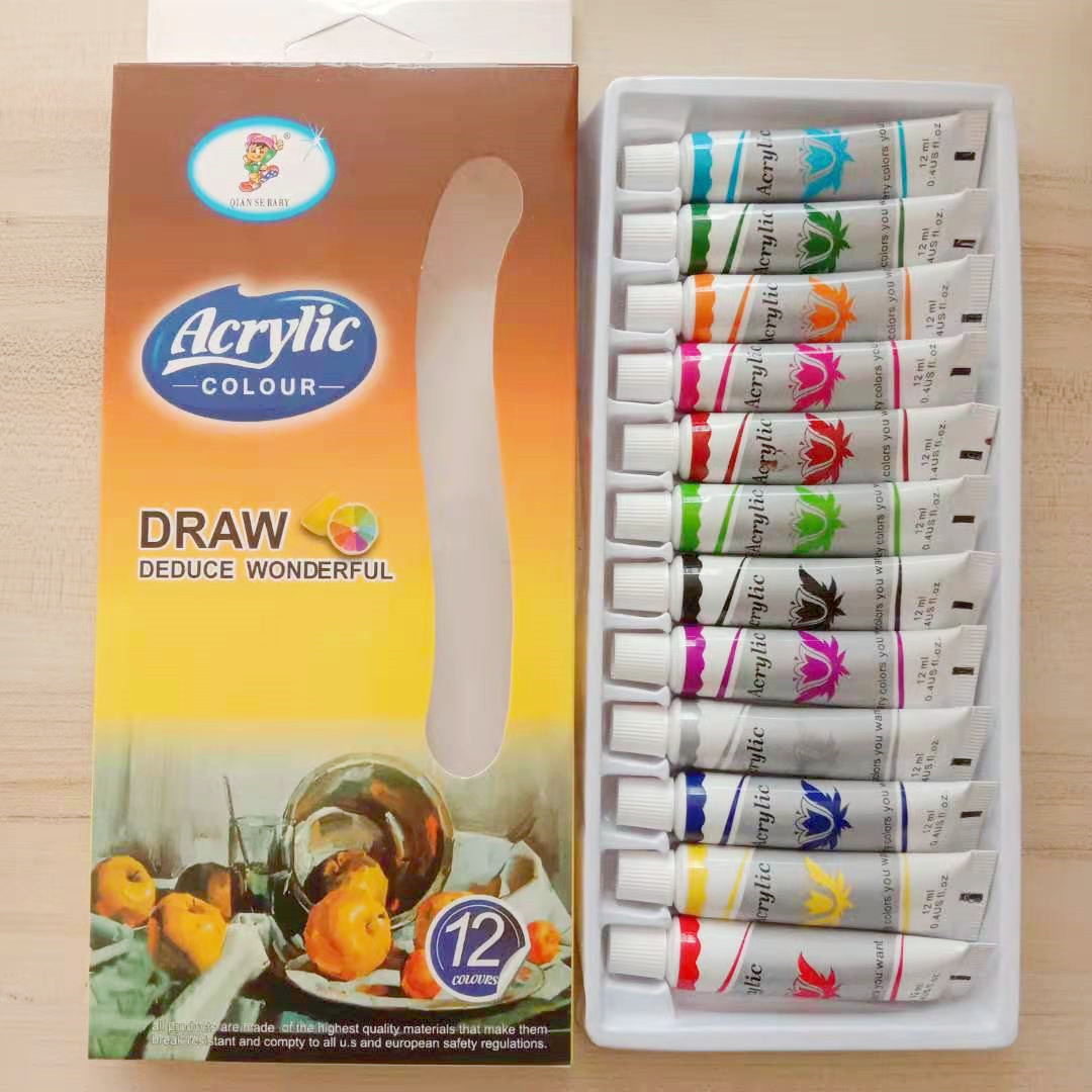 Bộ 12 màu vẽ acrylic tuýp 12ml LIM Art - Màu acrylic tuýp dùng vẽ tranh,vẽ vải…