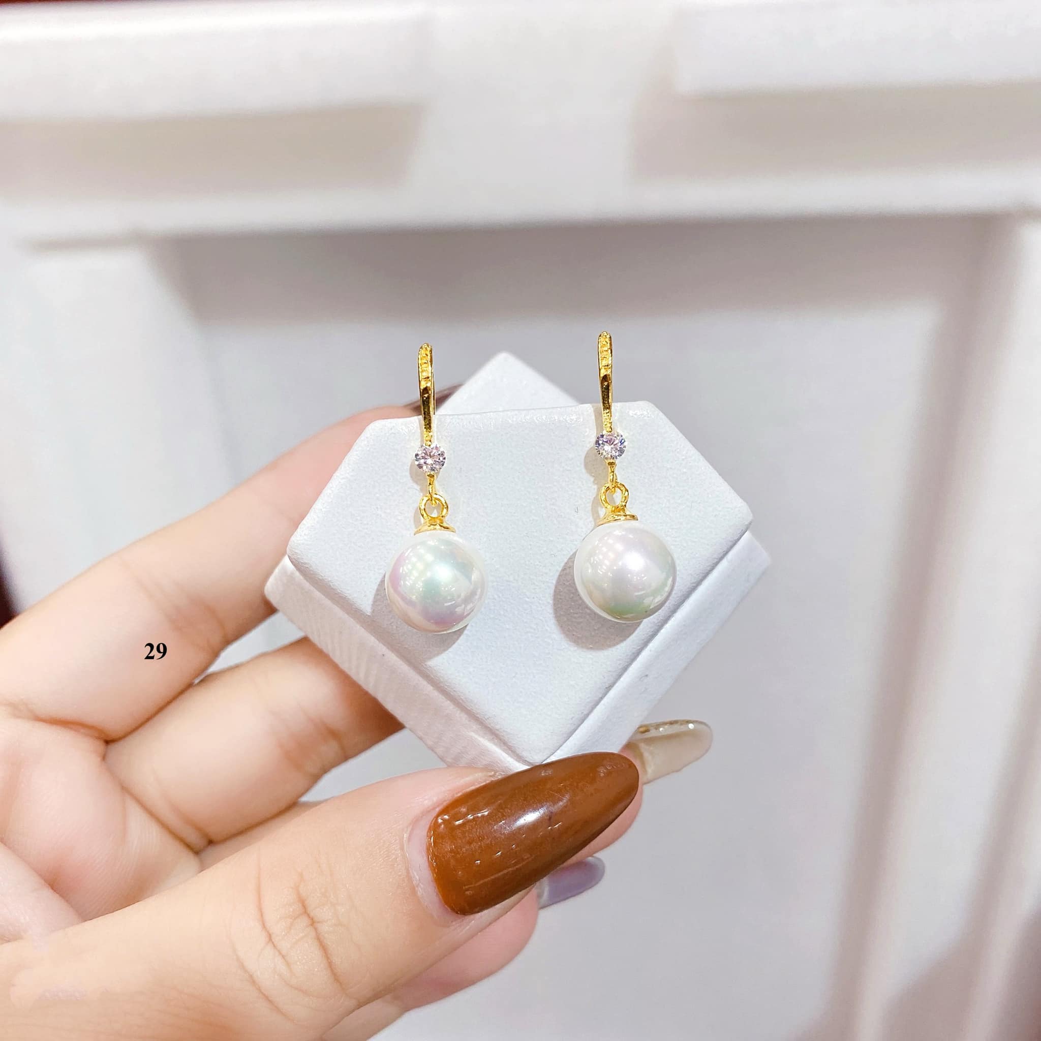 Bông tai vàng tây 10k dáng dài kết hợp trai BTV91