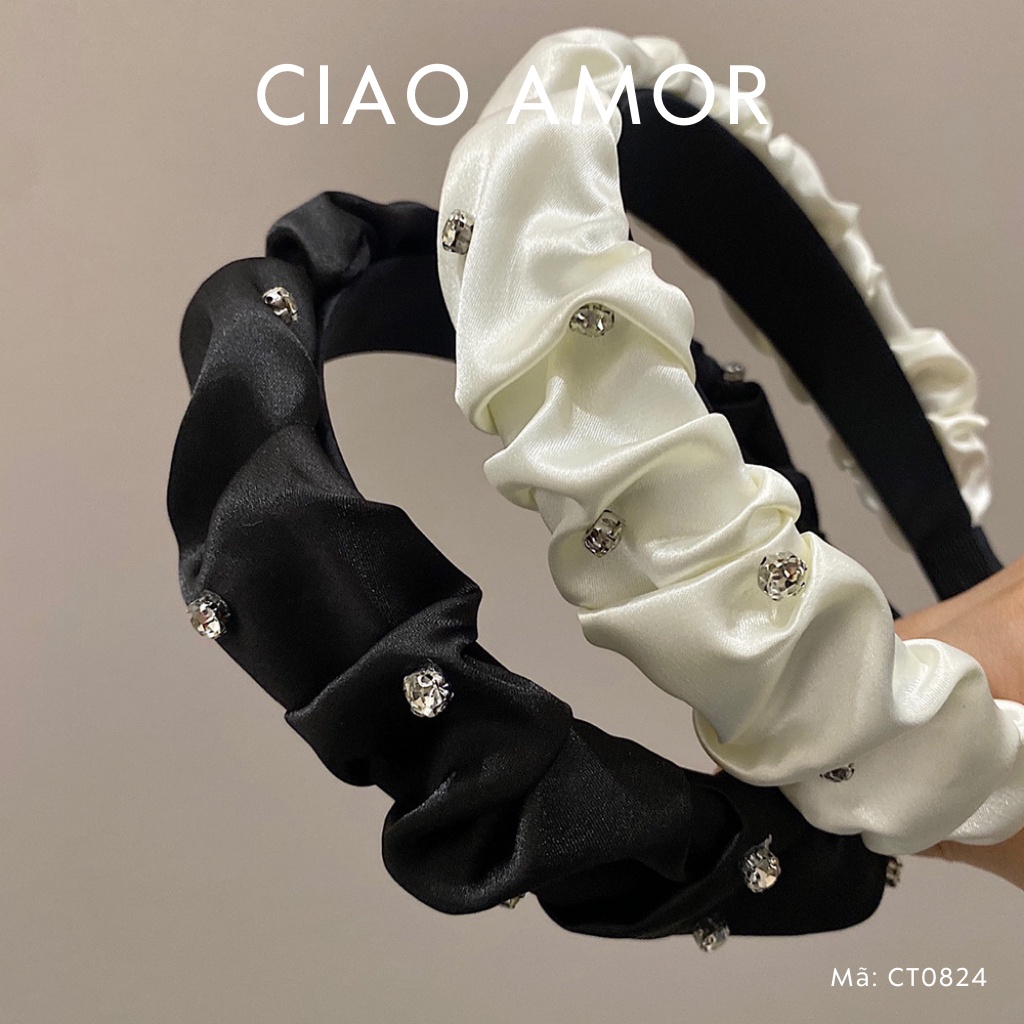 Cài tóc nữ, Bờm tóc vải lụa nhún đính đá nụ Phụ kiện tóc Ciao Amor - CT0824