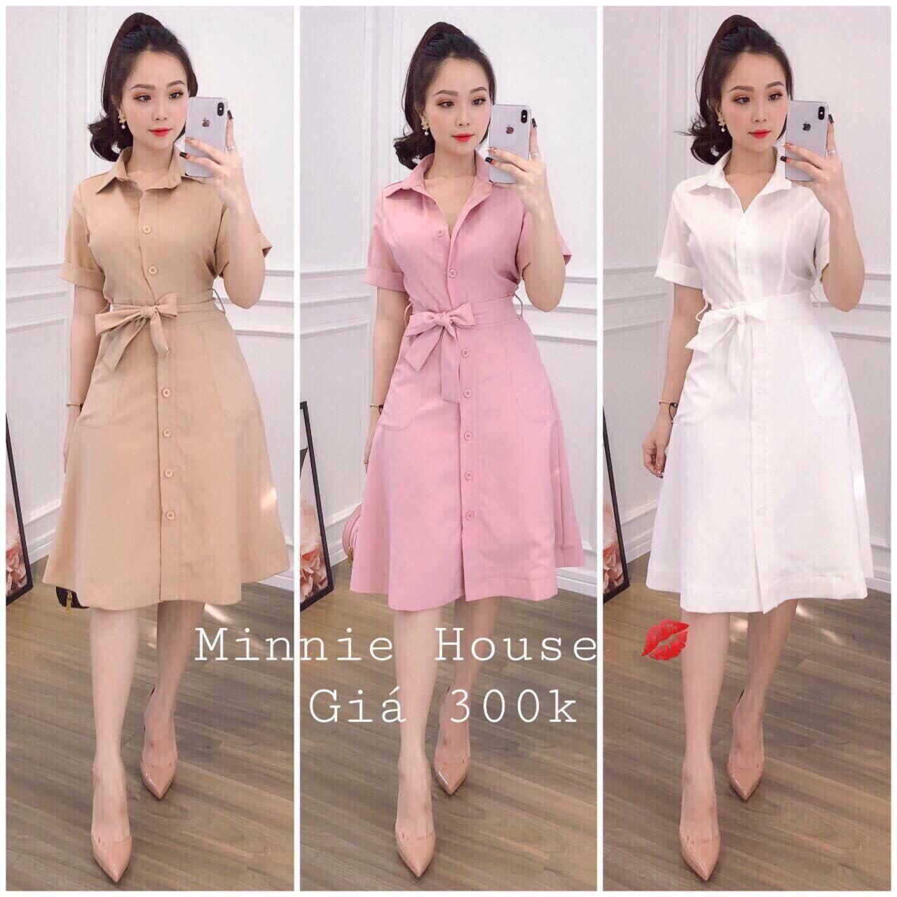 ( HÌNH THẬT) ĐẦM SƠ MI CỘT EO HÀNG QUẢNG CHÂU