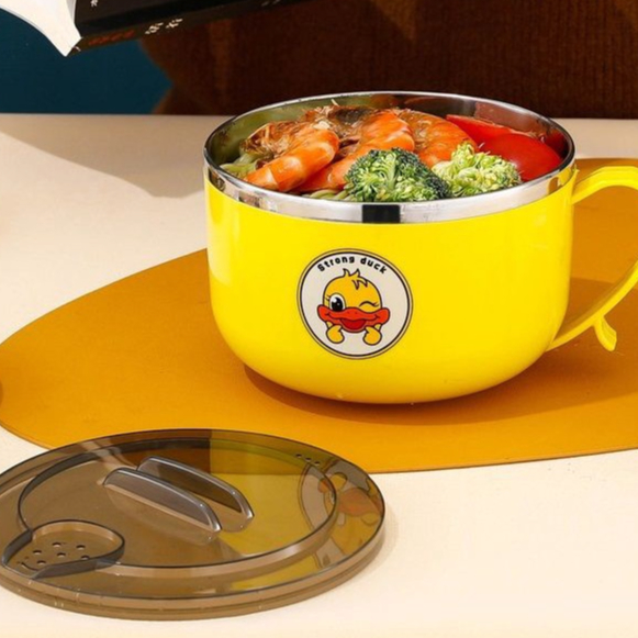Ca nấu mì chống nóng bát ăn cháo có nắp lòng inox vịt vàng hàng cao cấp