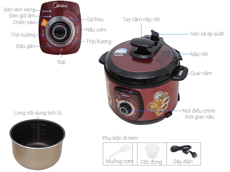 Nồi áp suất điện 5L Midea MY-CH501A