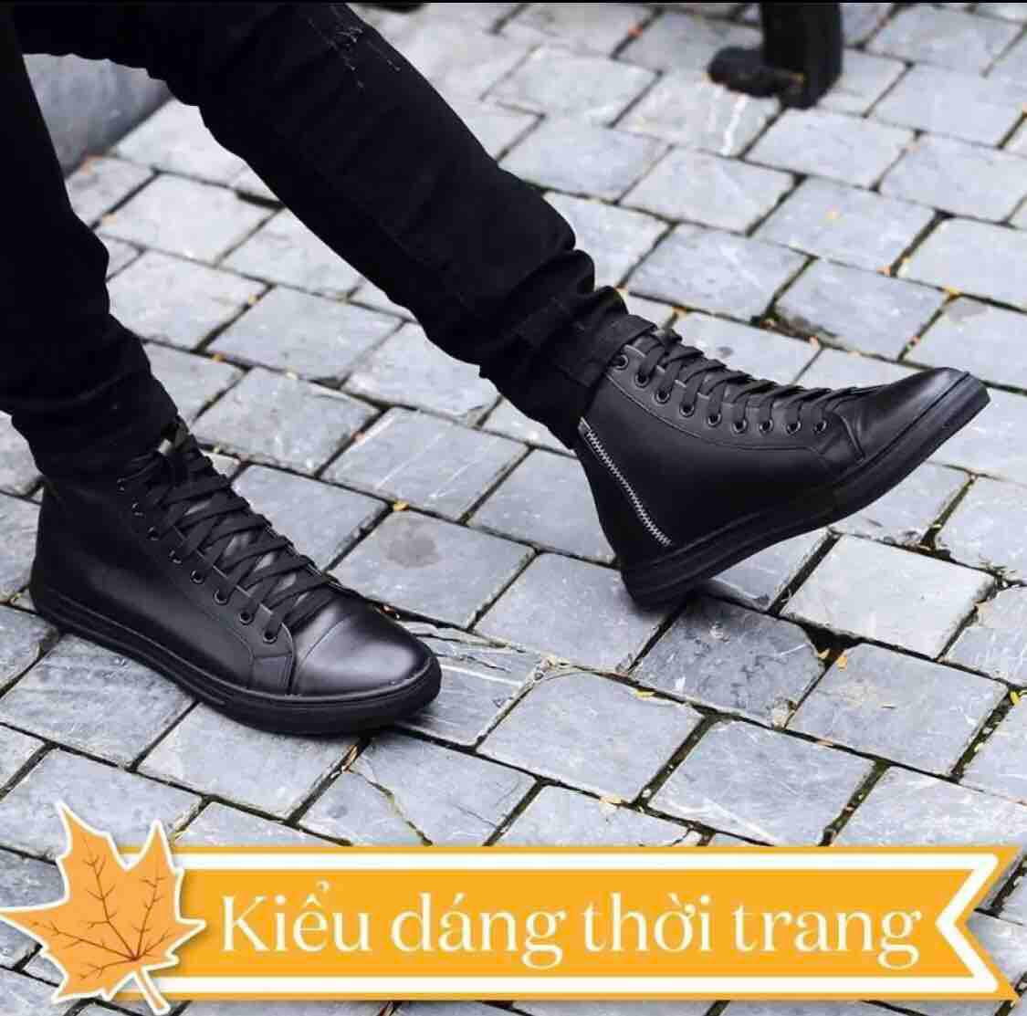 Giầy Thể Thao Cao Cổ Sneaker Full Đen Khoá Kéo