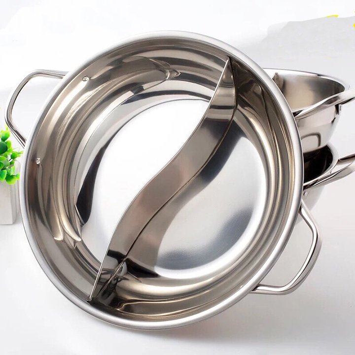 Nồi lẩu inox 2 ngăn cao cấp - Nôi lẩu size lớn 32cm - Nồi lẩu 2 ngăn dày dặn nấu được bếp từ cao cấp-Vung kính tiện dụng, chất liệu inox 304 cao cấp