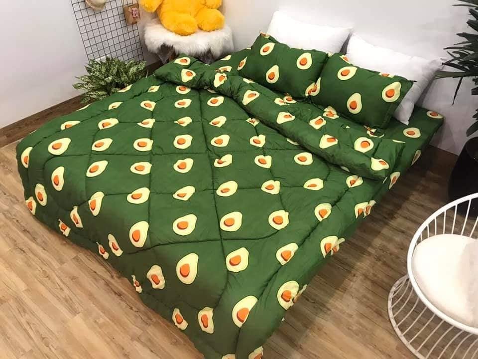 Bộ chăn phao ga gối 5 món kèm vỏ gối ôm mẫu quả bơ