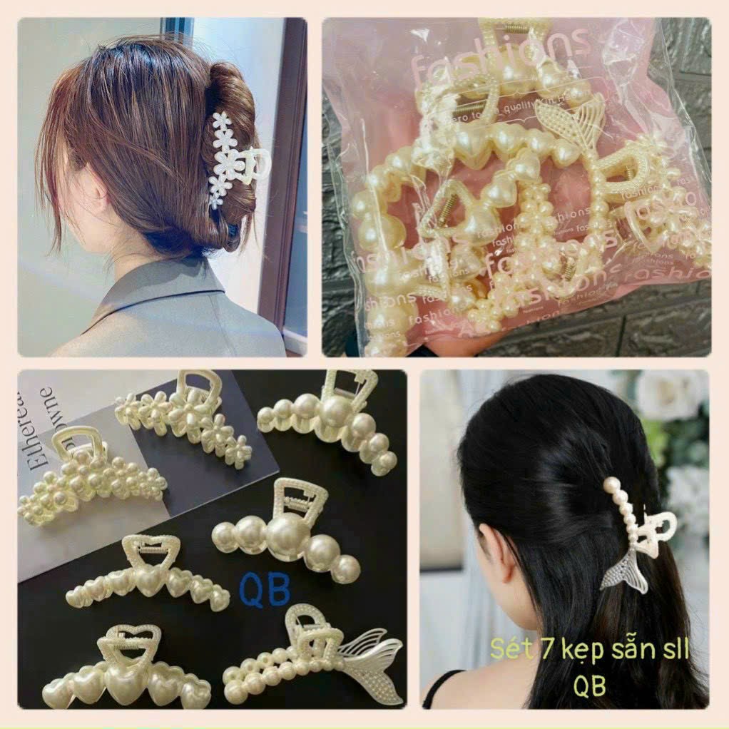 SET 7 KẸP TÓC GIẢ NGỌC TRAI HÀN QUỐC CAO CẤP MỚI