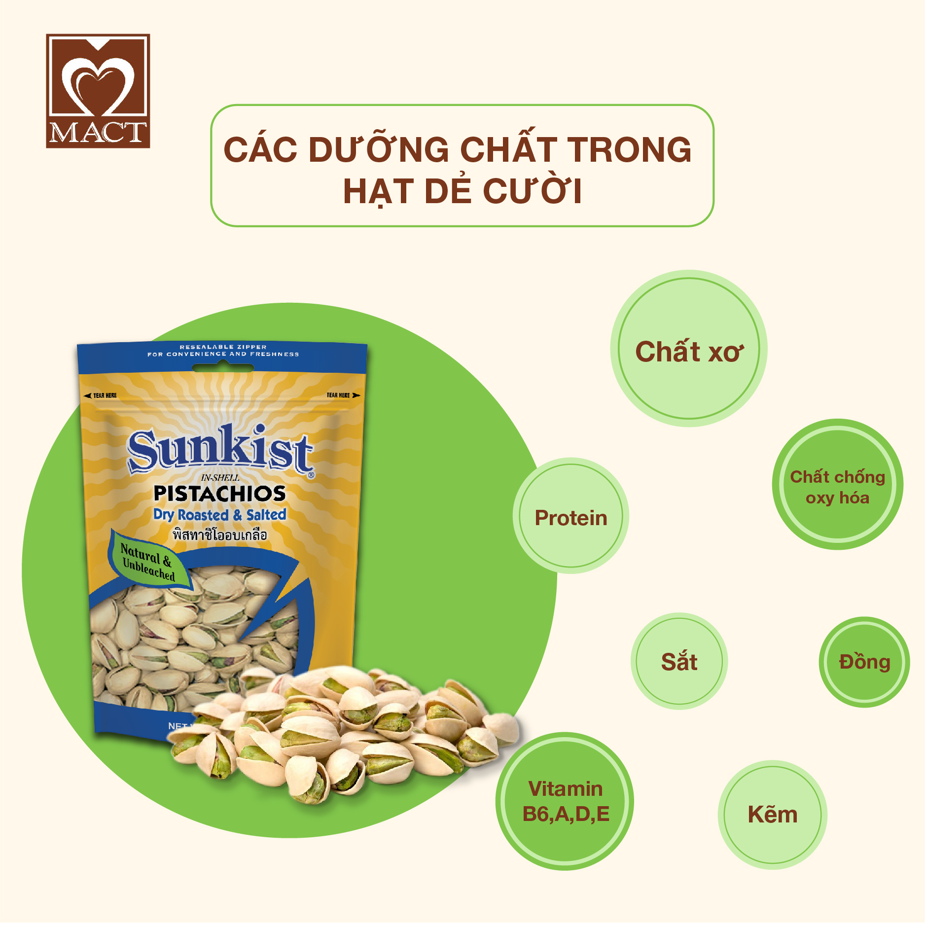 Hạt dẻ cười 100% hạt đều cười SUNKIST - túi 150g